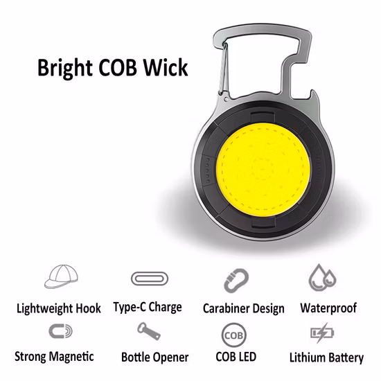 Portable Folding Bracket Bottle Opener COB Rechargeable Keychain Light